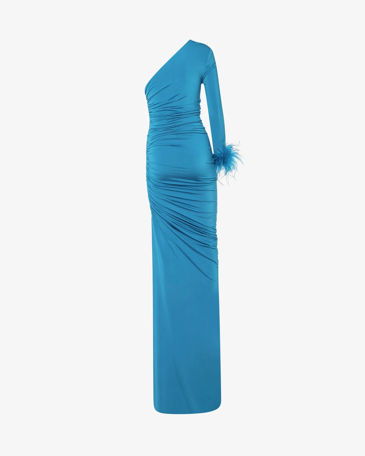 One-Shoulder Evening Dress with Feathers