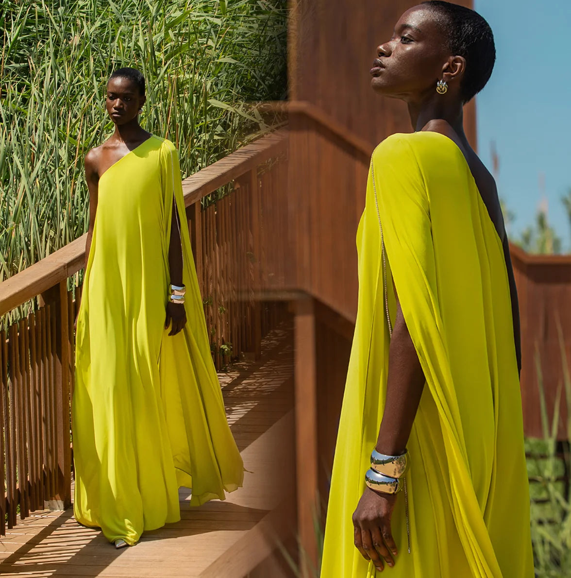 Embellished One-Shoulder Fluid Dress