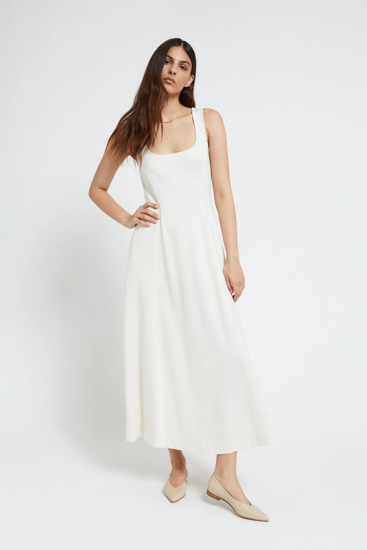 White Viscose Midi Dress