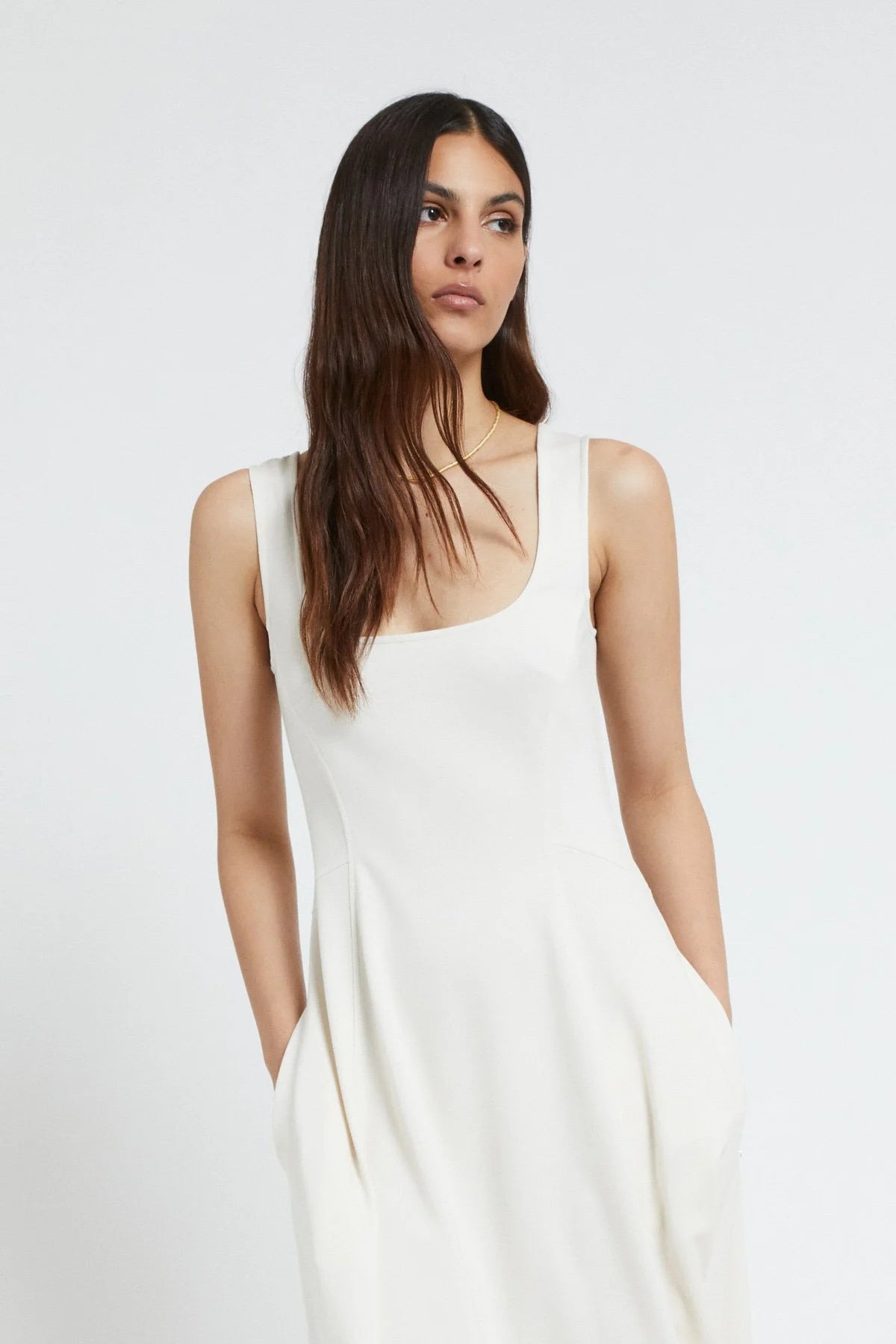 White Viscose Midi Dress