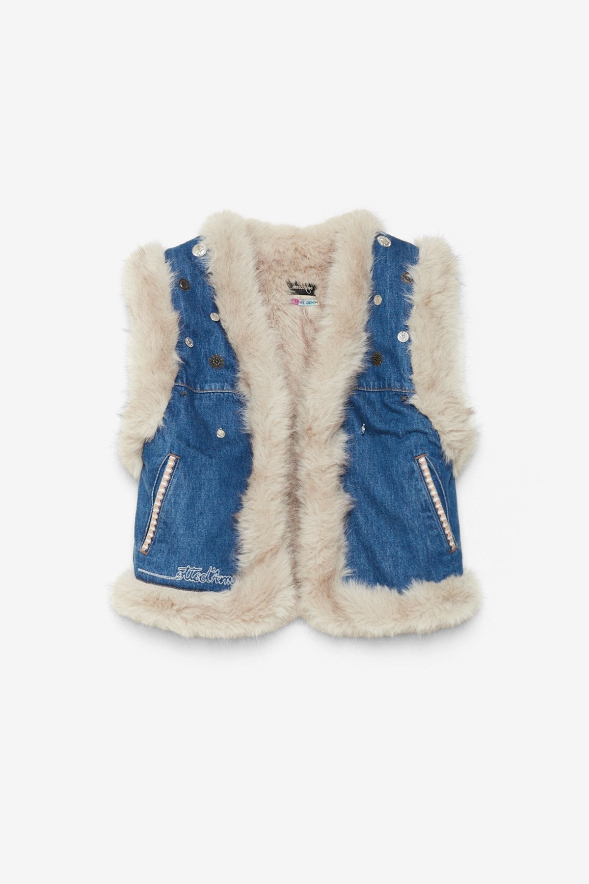 Denim Vest with Embroidery and Appliqués