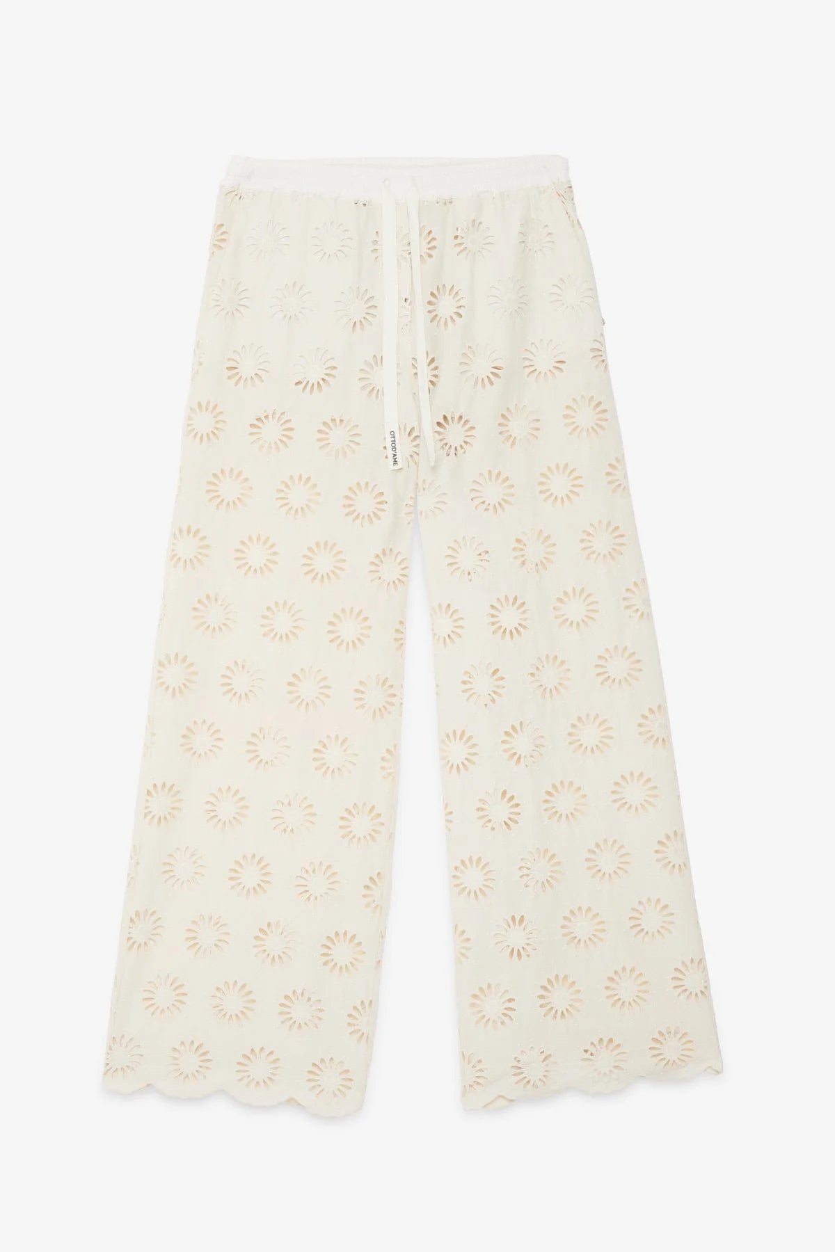 Cotton Cutwork Embroidered Wide-Leg Pants