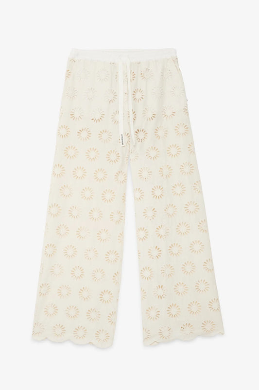 Cotton Cutwork Embroidered Wide-Leg Pants