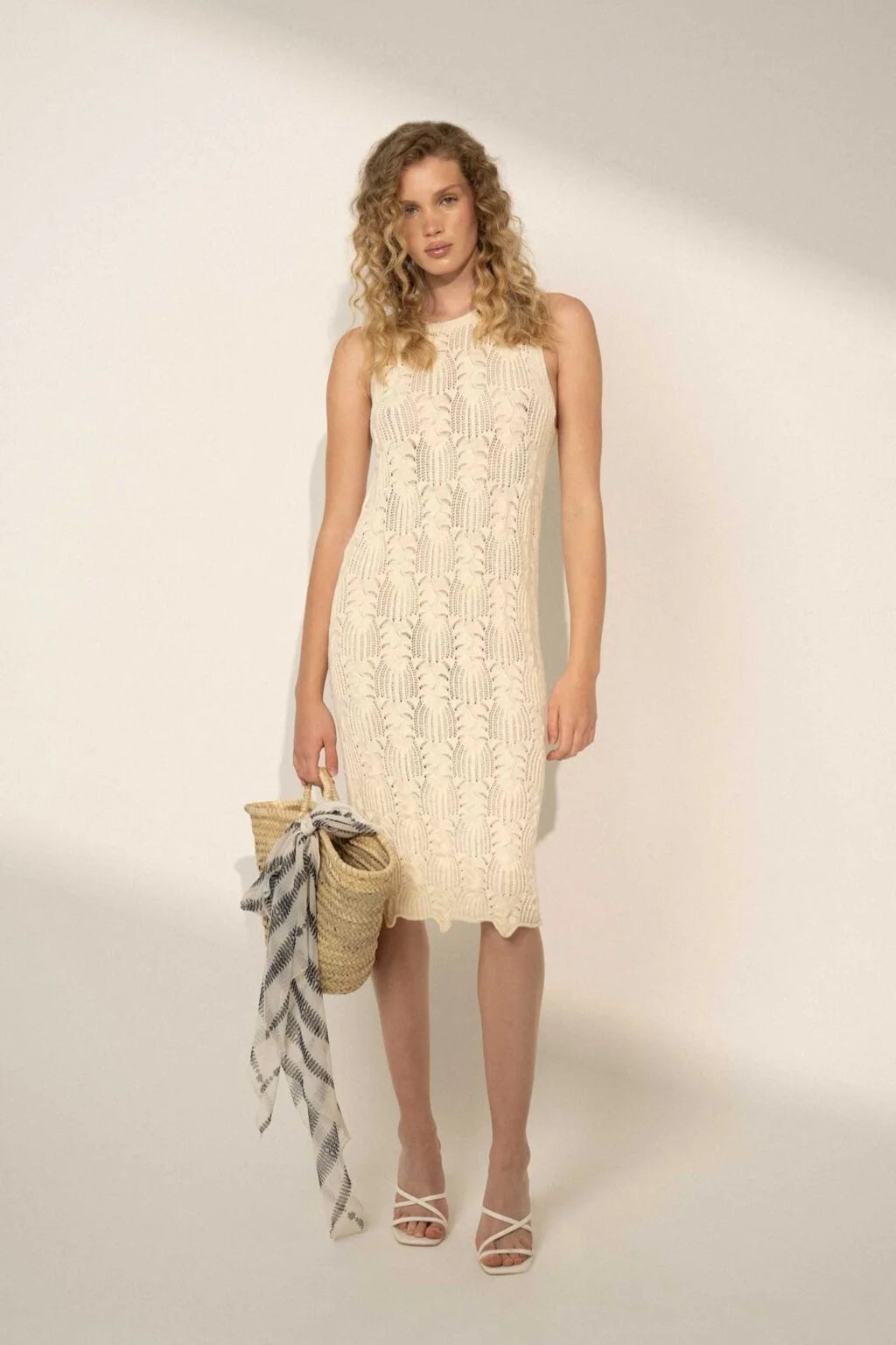 Ivory Crochet Midi Dress