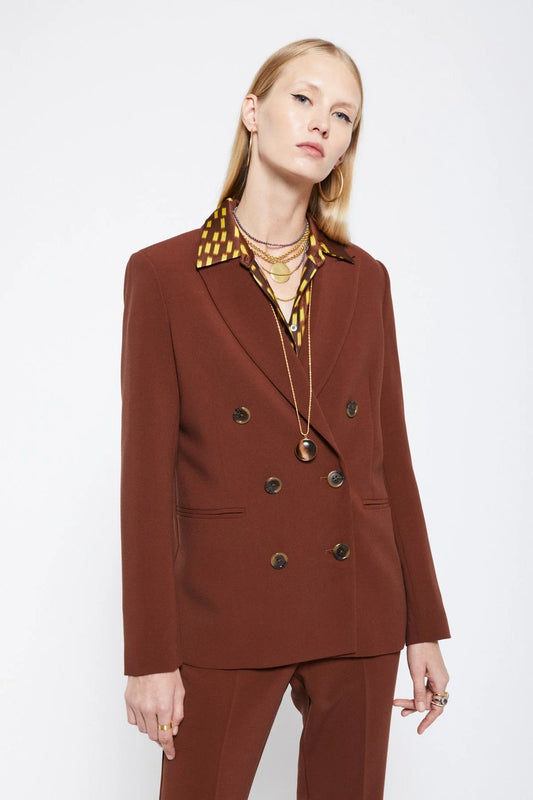 Brown Double-Breasted Tailored Blazer