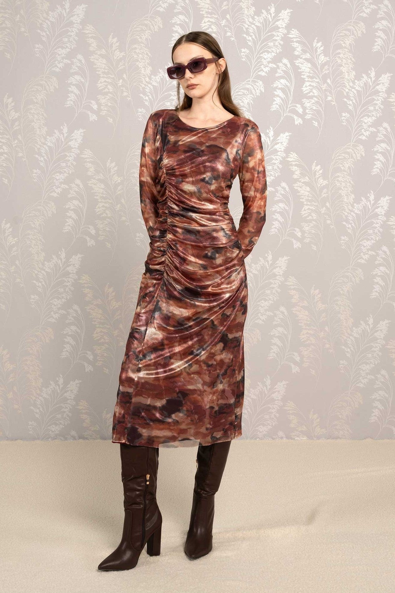 Midi Metallic Ruched Dress