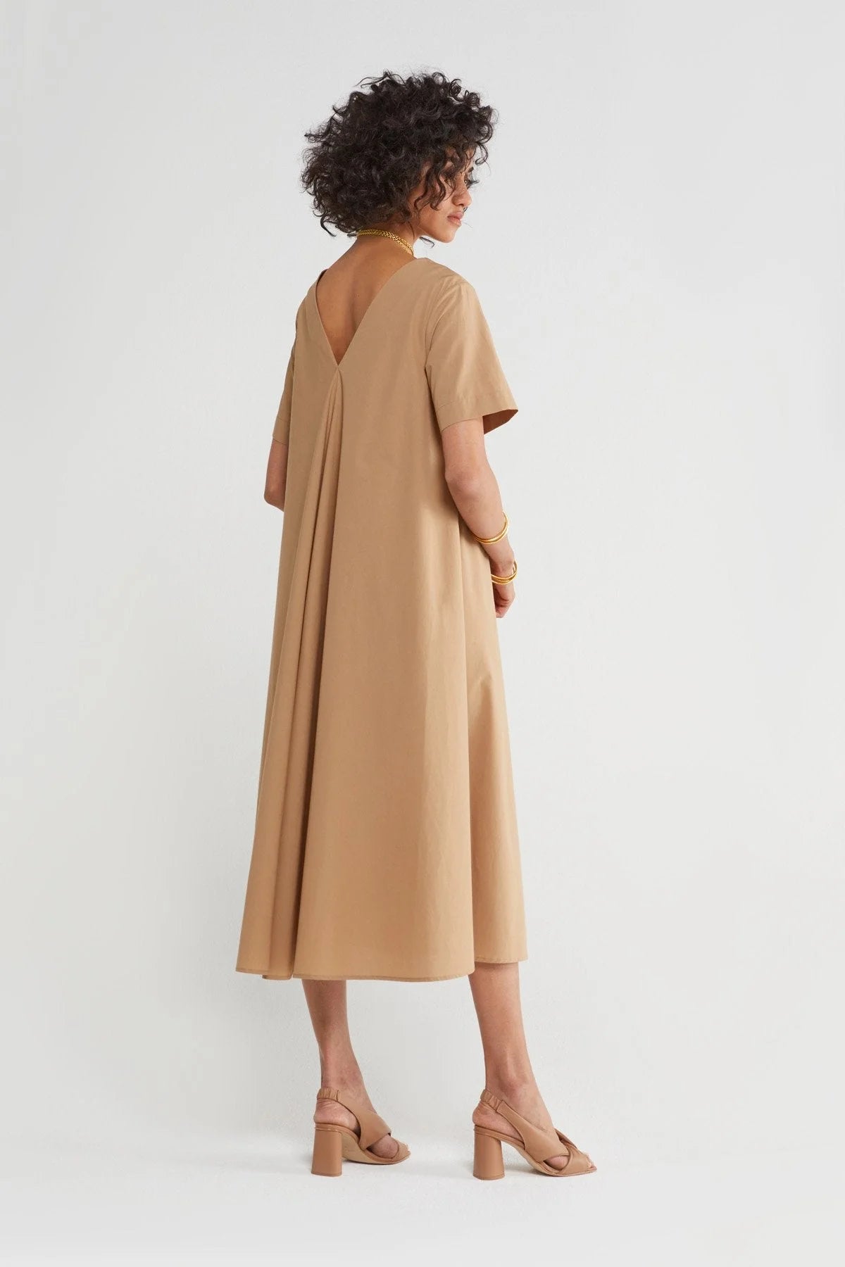 Poplin V-Neck Midi Dress