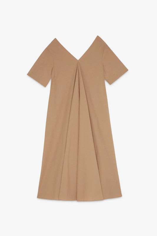 Poplin V-Neck Midi Dress