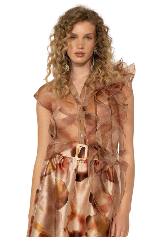 Sheer Ruffled Organza Shirt