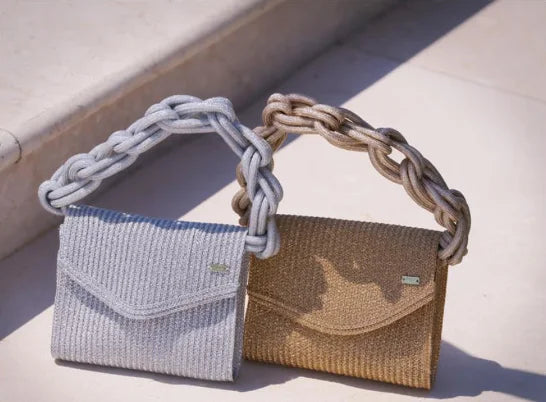 Woven Silver Mini Bag with Braided Handle