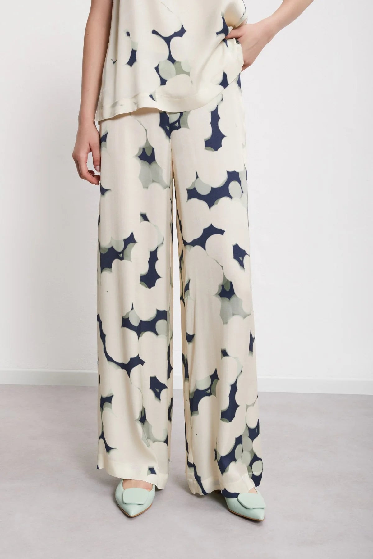 Viscose Printed Wide-Leg Pants