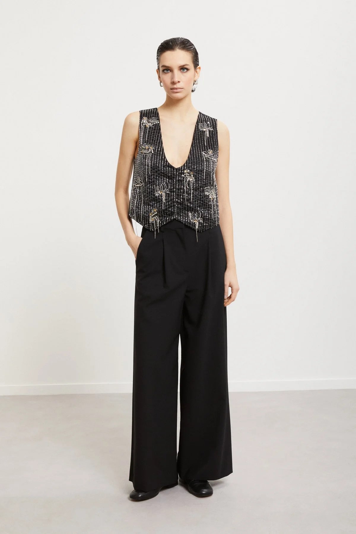 Vest with Stone and Crystal Embroidery