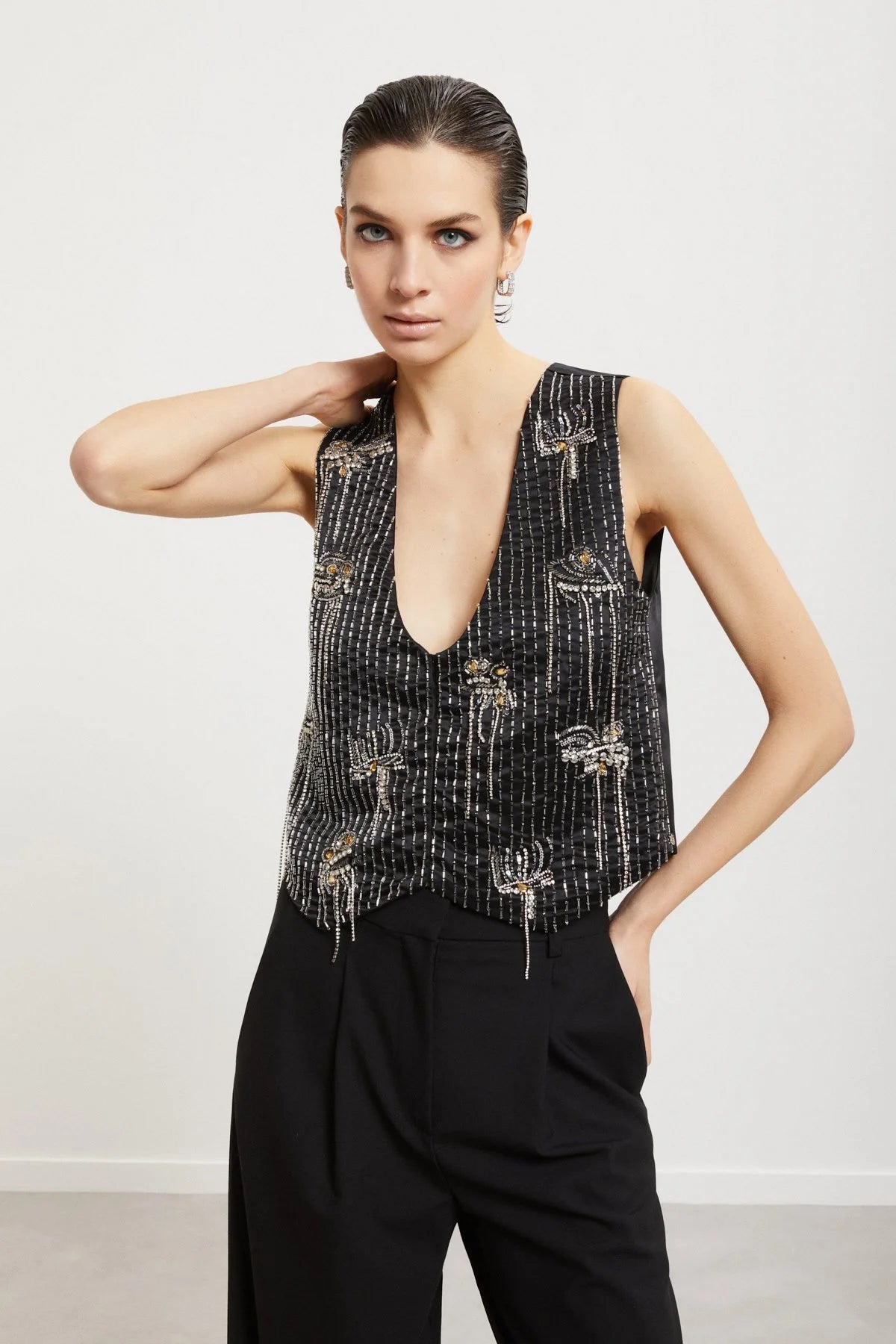 Vest with Stone and Crystal Embroidery