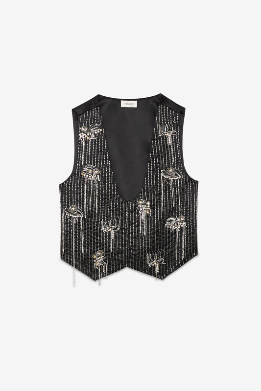 Vest with Stone and Crystal Embroidery