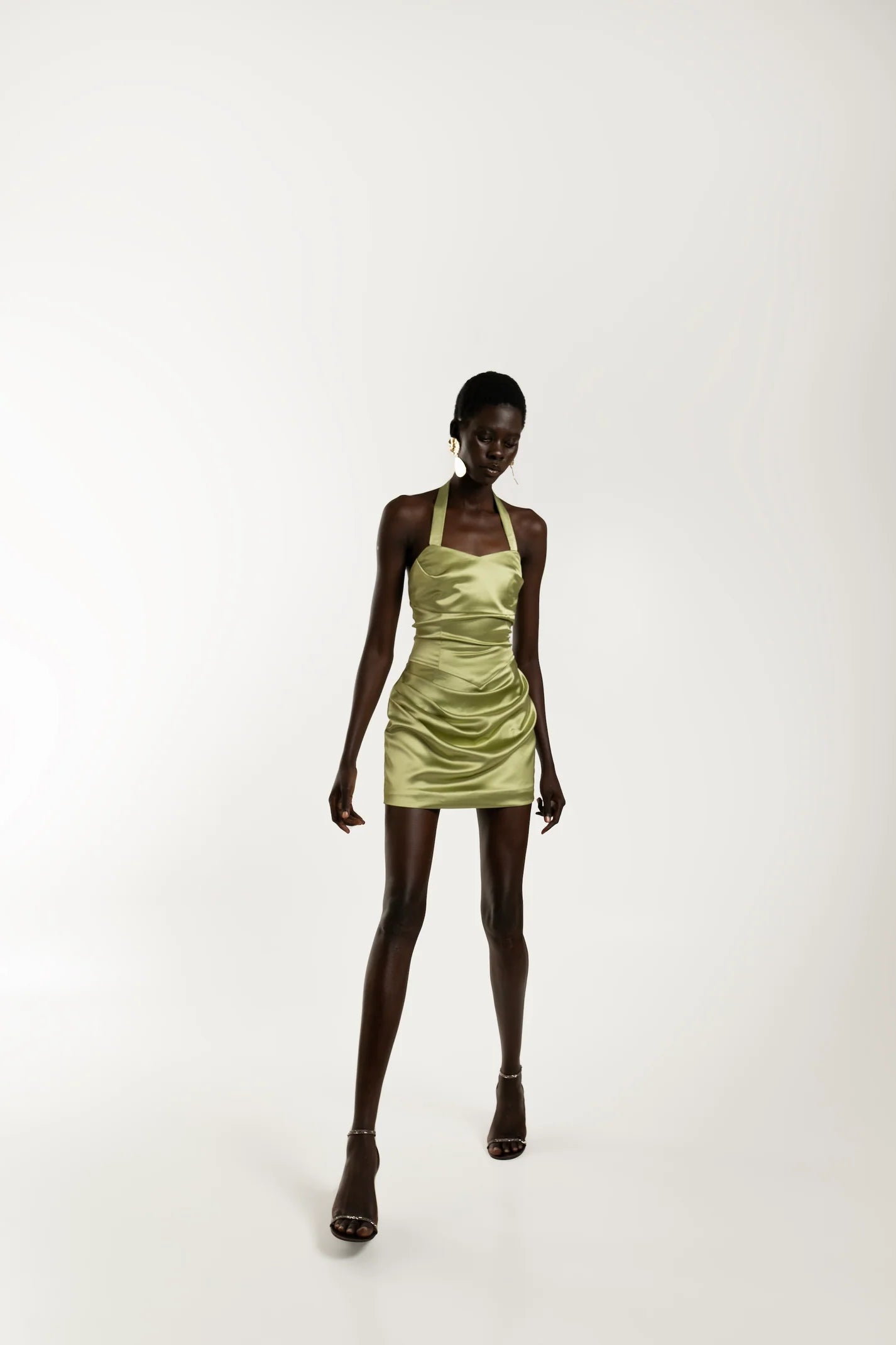 olive green mini dress halter neckline