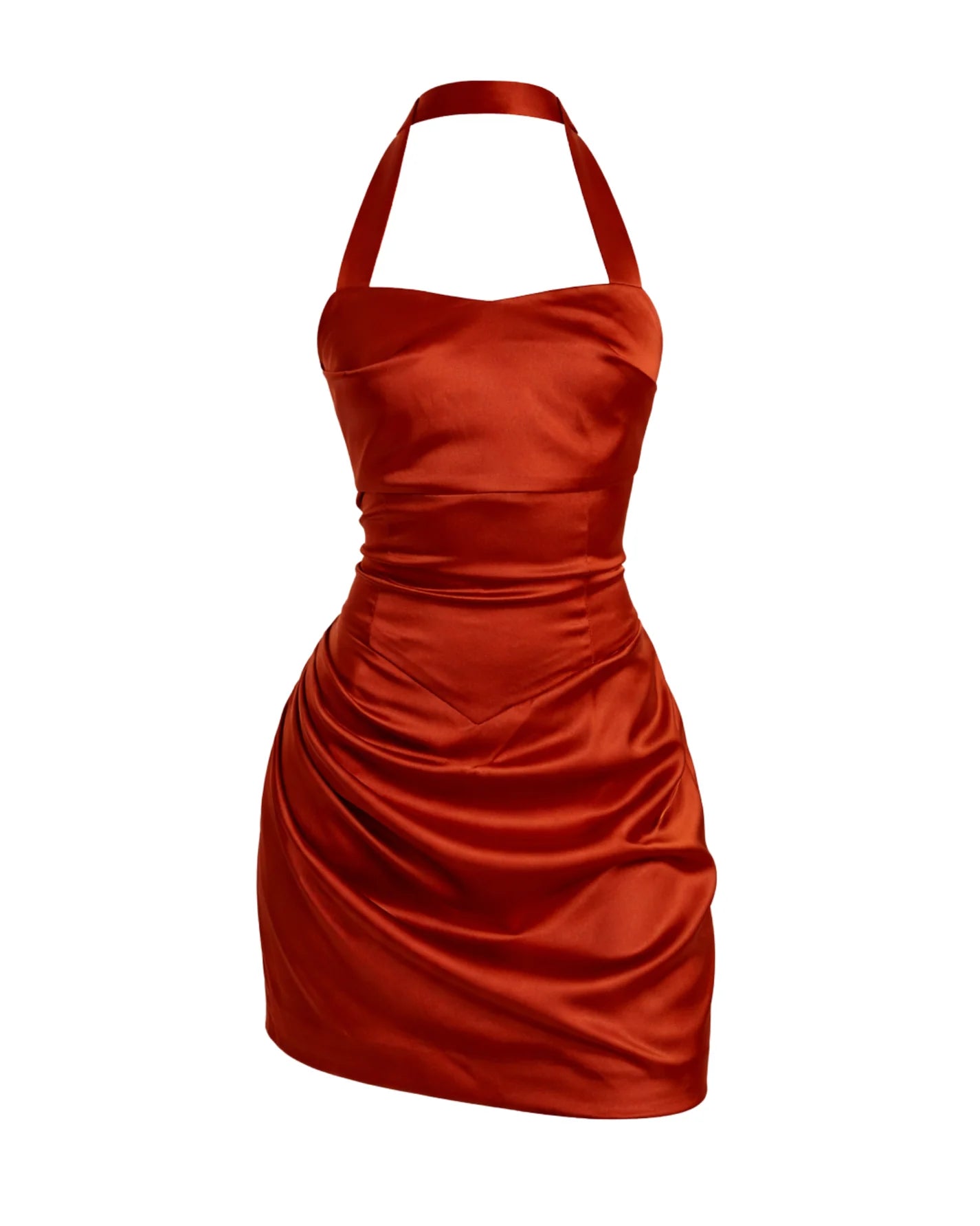 scarlet satin halter mini dress front view sophiel