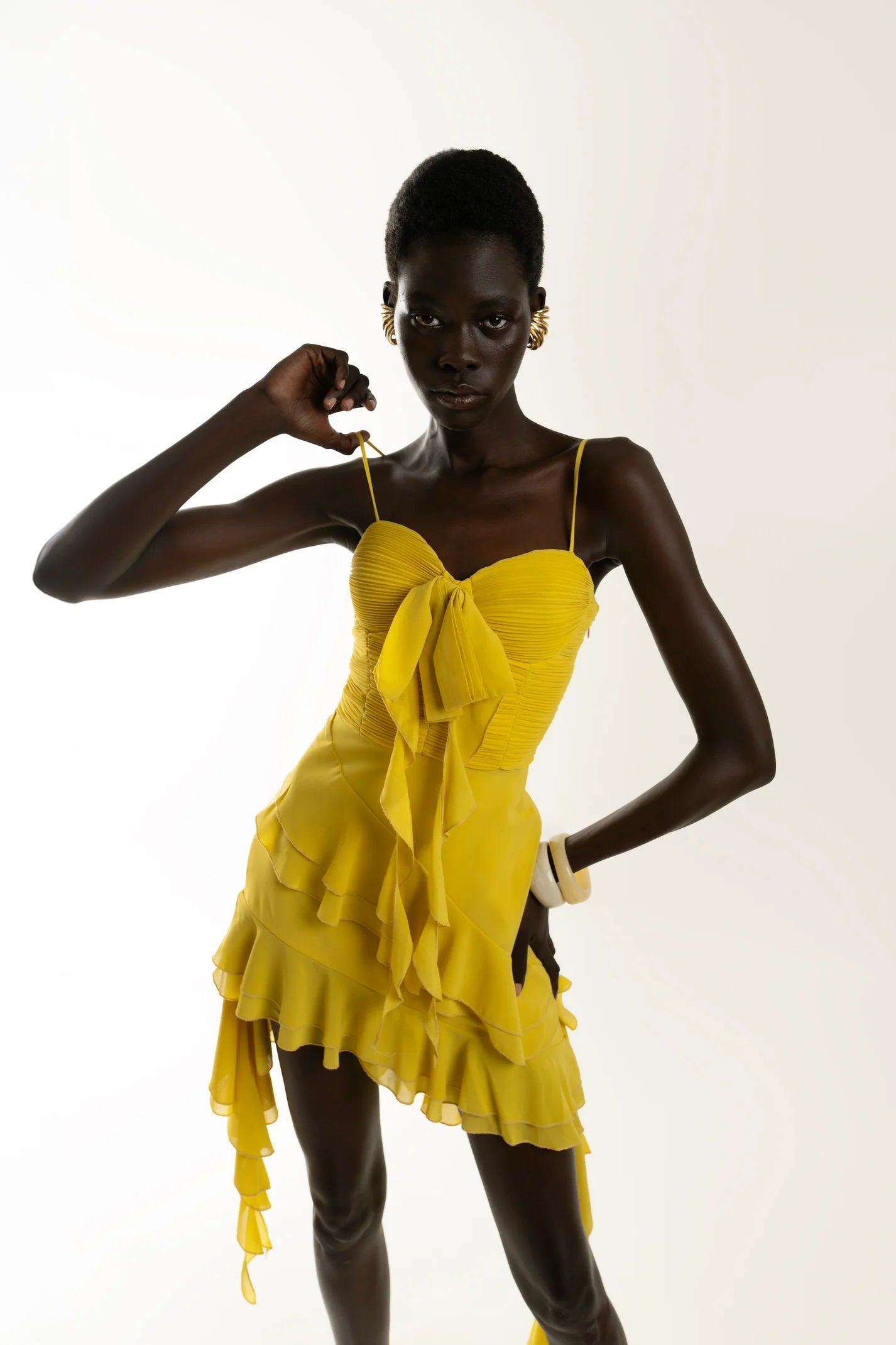 NARA Yellow Ruffled Mini Dress