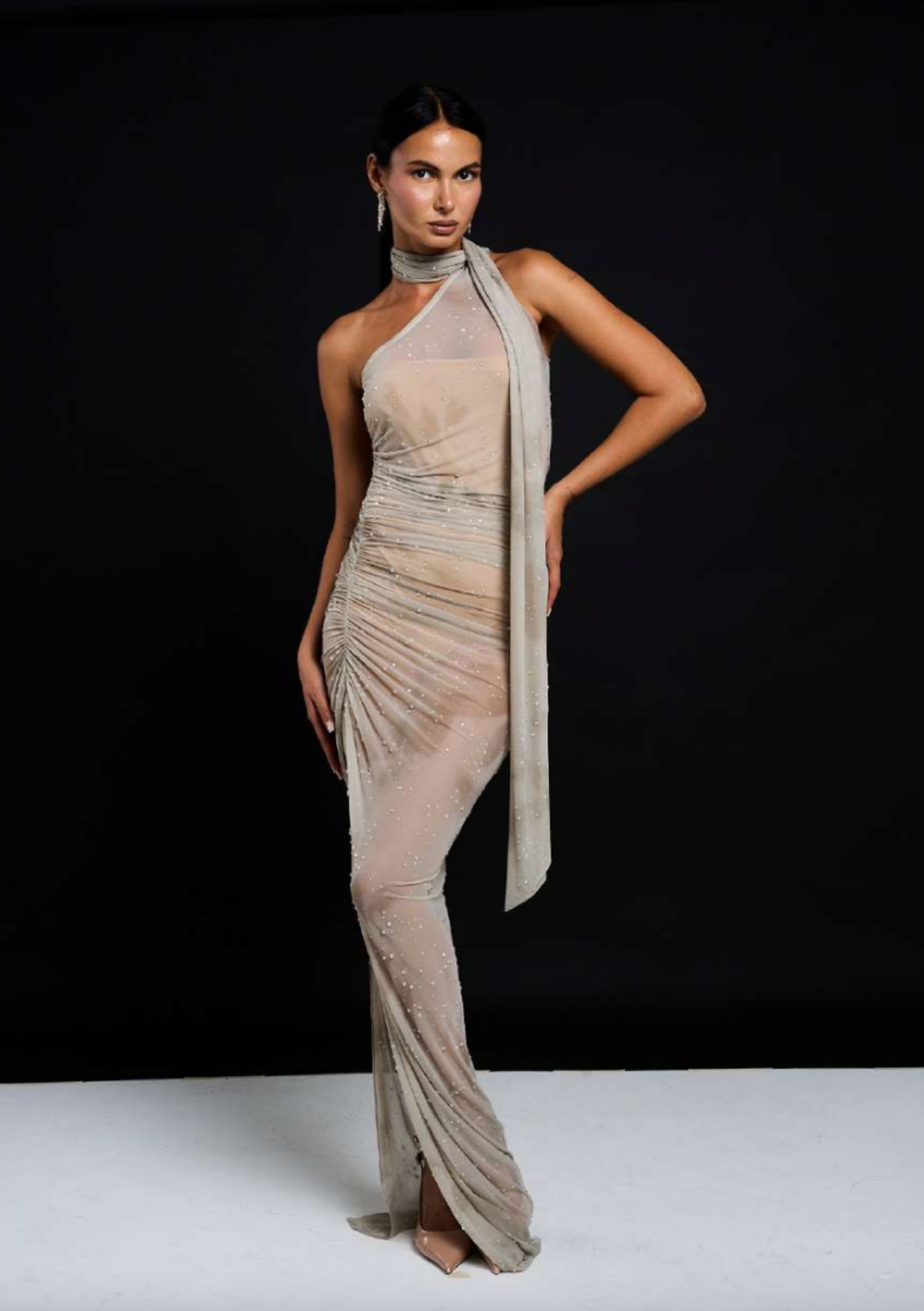 transparent evening gown crystal embellishment sophiel
