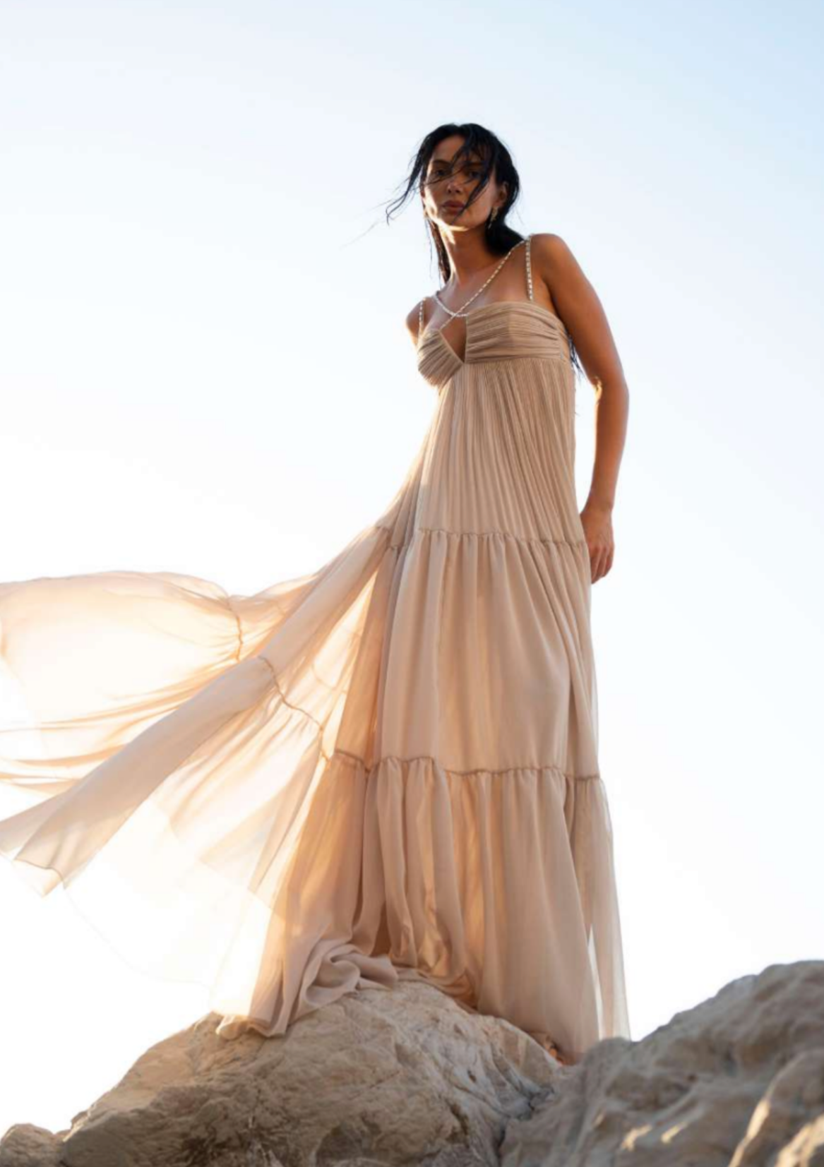 champagne maxi dress with crystal straps