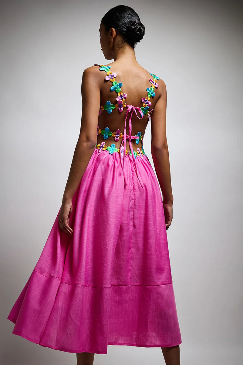 Embroidered Open Back Dress