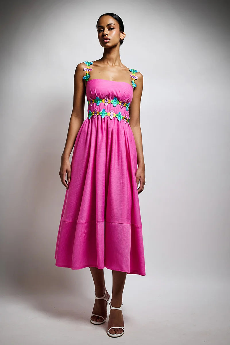 Embroidered Open Back Dress