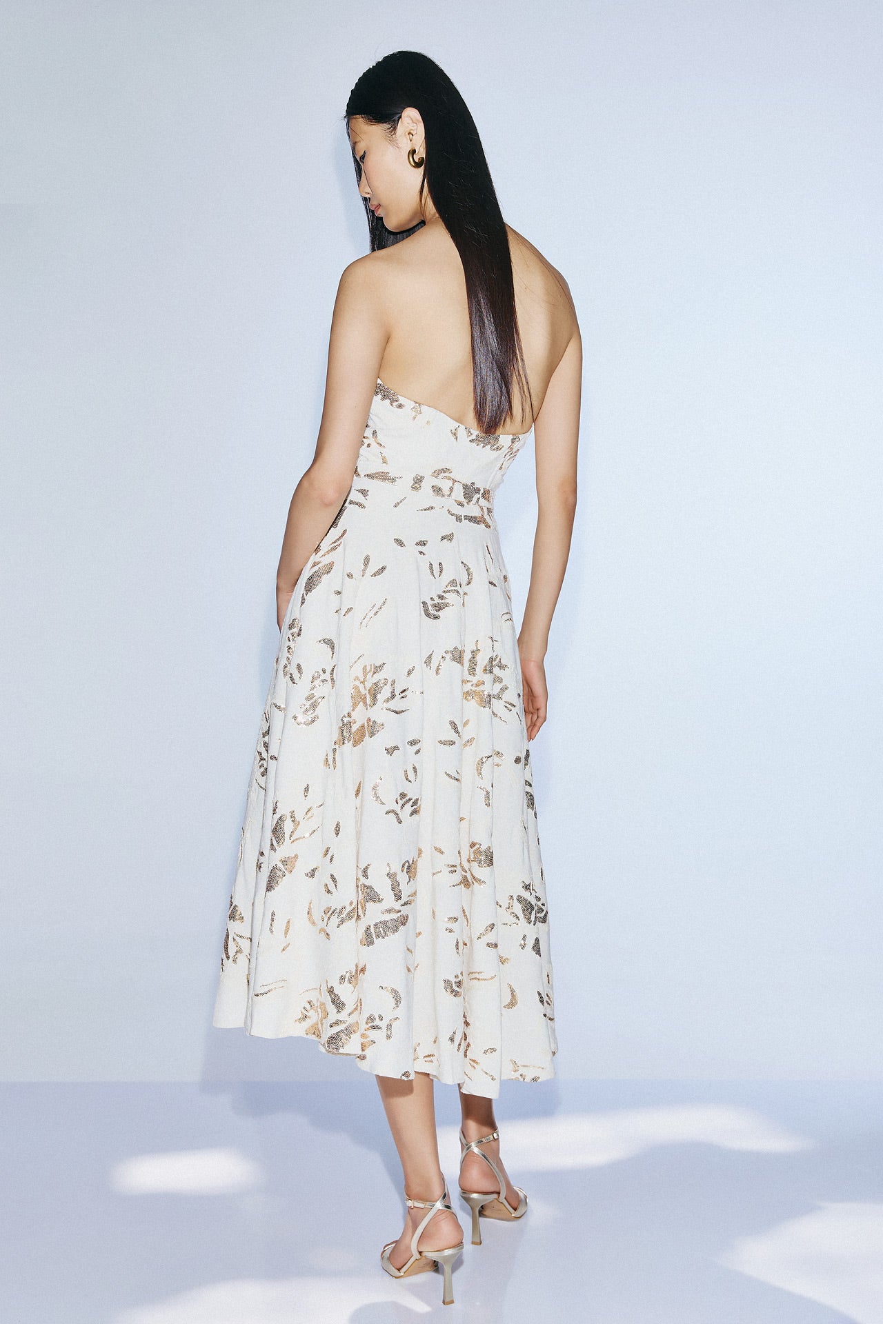 Elegant ivory midi dress with gold embellishment SOPHiEL