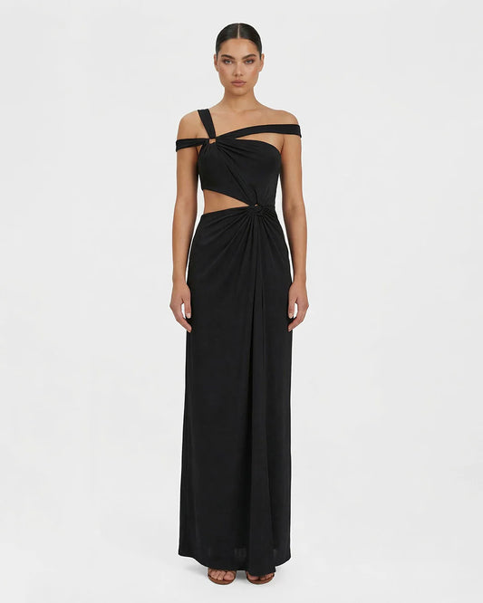 Black off-shoulder maxi dress with waist cut-out by SOPHiEL