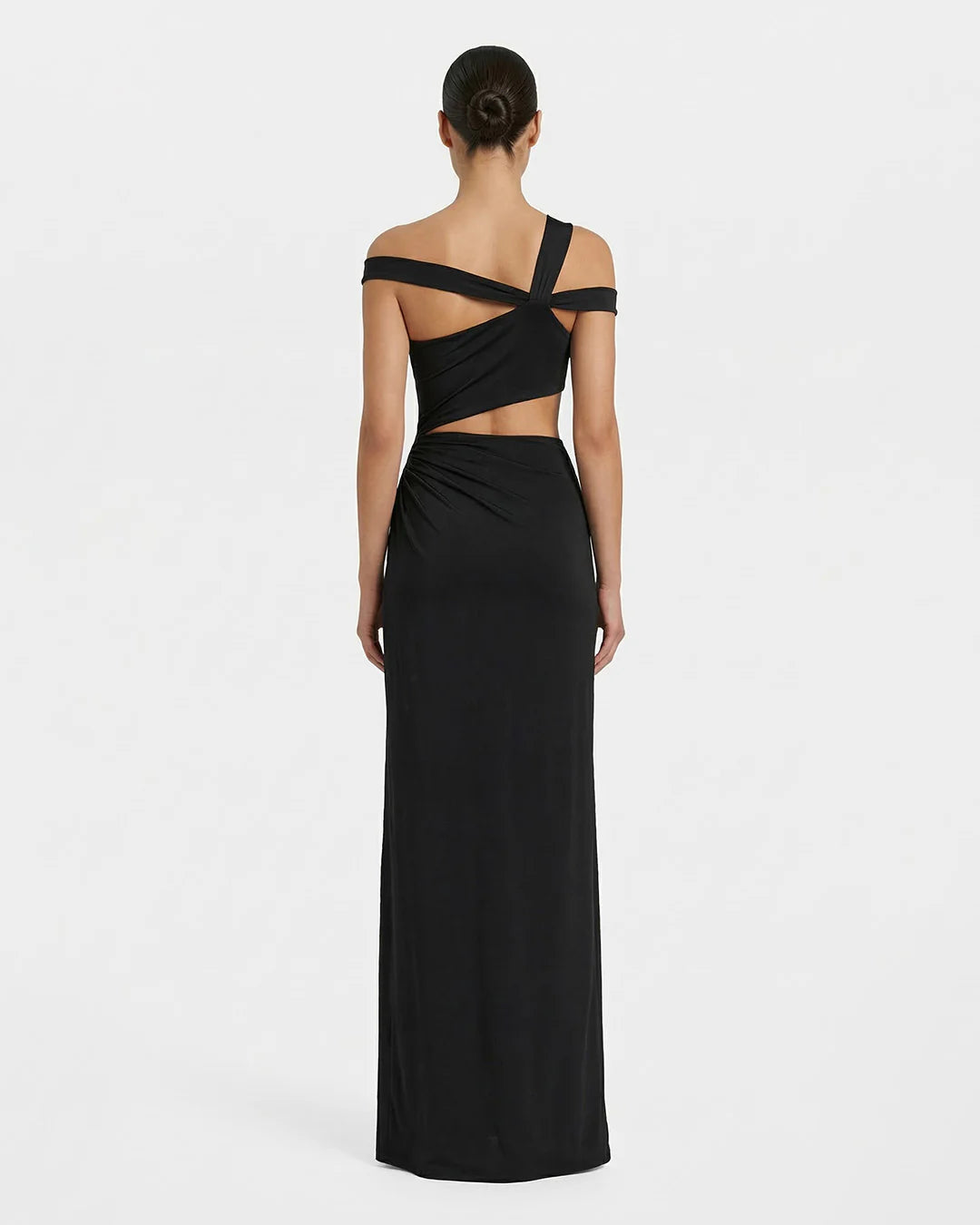 Black off-shoulder maxi dress with waist cut-out by SOPHiEL
