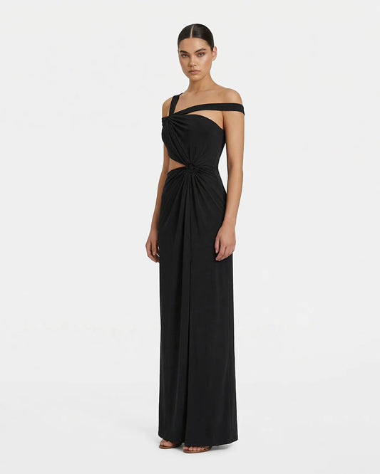 Black off-shoulder maxi dress with waist cut-out by SOPHiEL