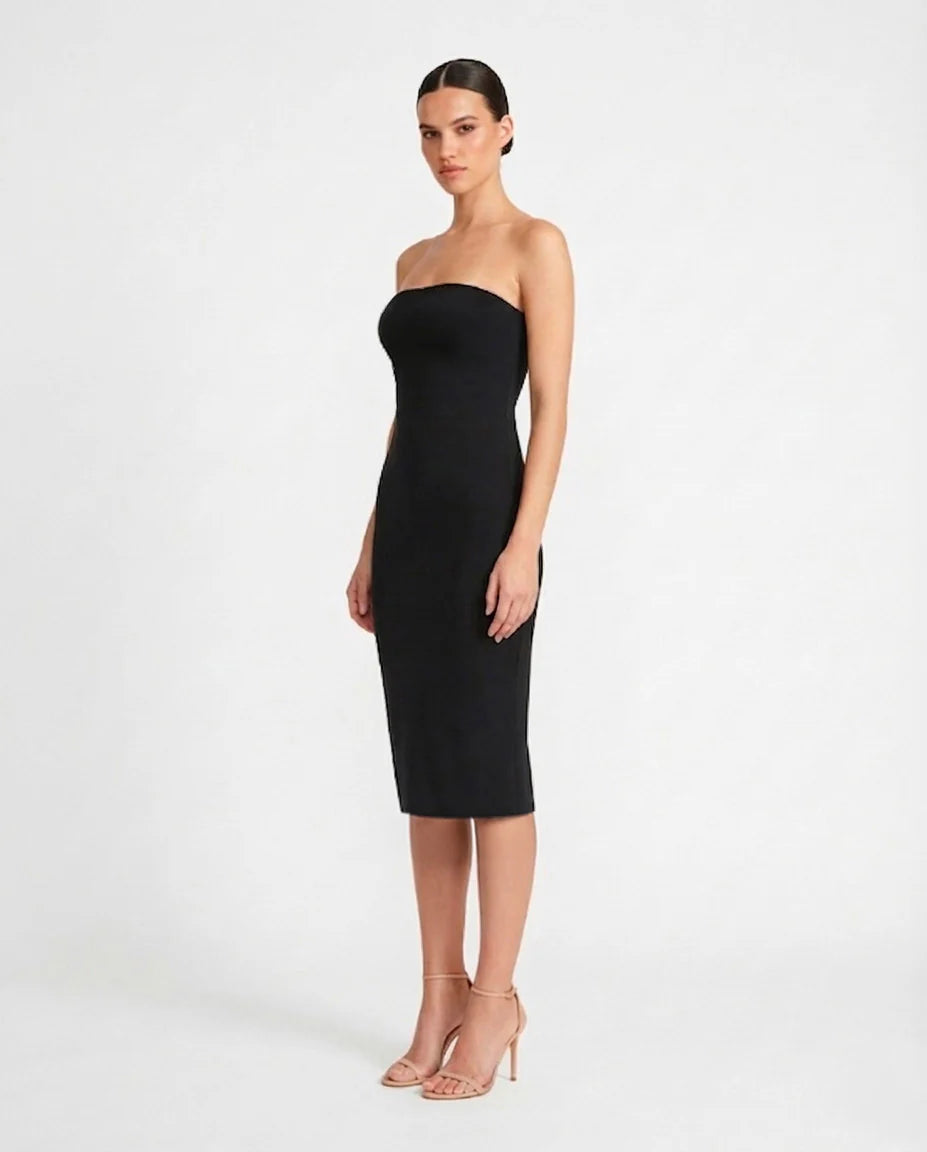 black jersey midi dress minimal silhouette sophiel