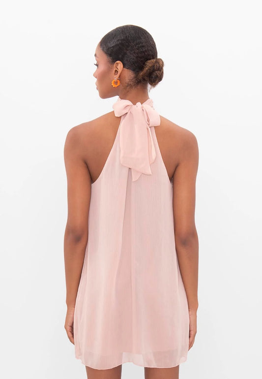 elegant blush halter mini dress