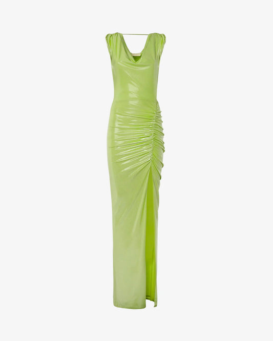 Long Drape Metallic Dress