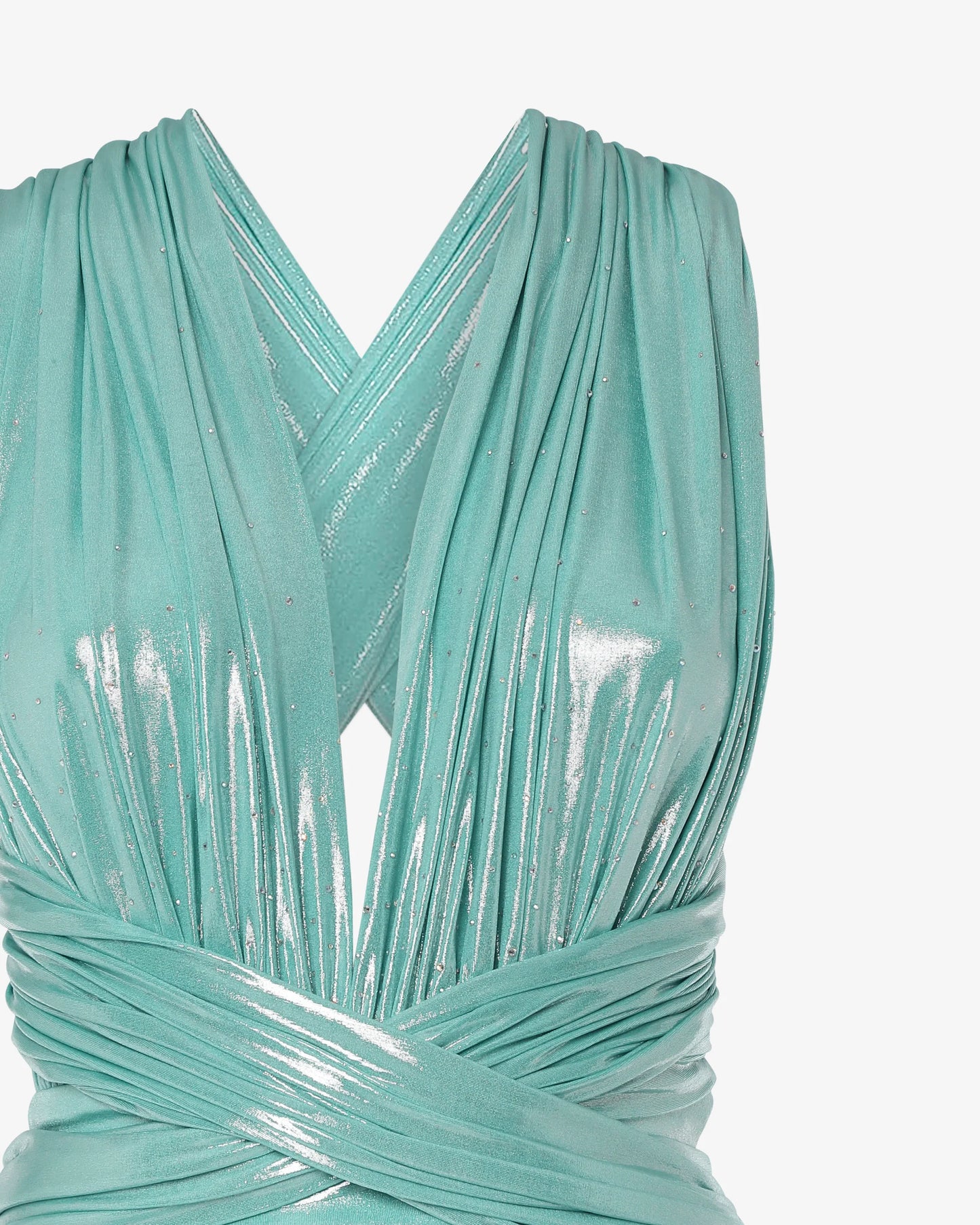 close up metallic aqua infinity maxi dress SOPHiEL