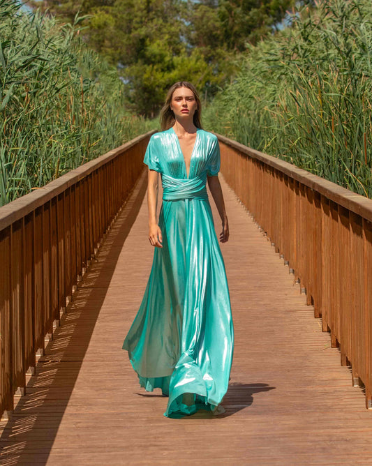 metallic aqua infinity maxi dress SOPHiEL