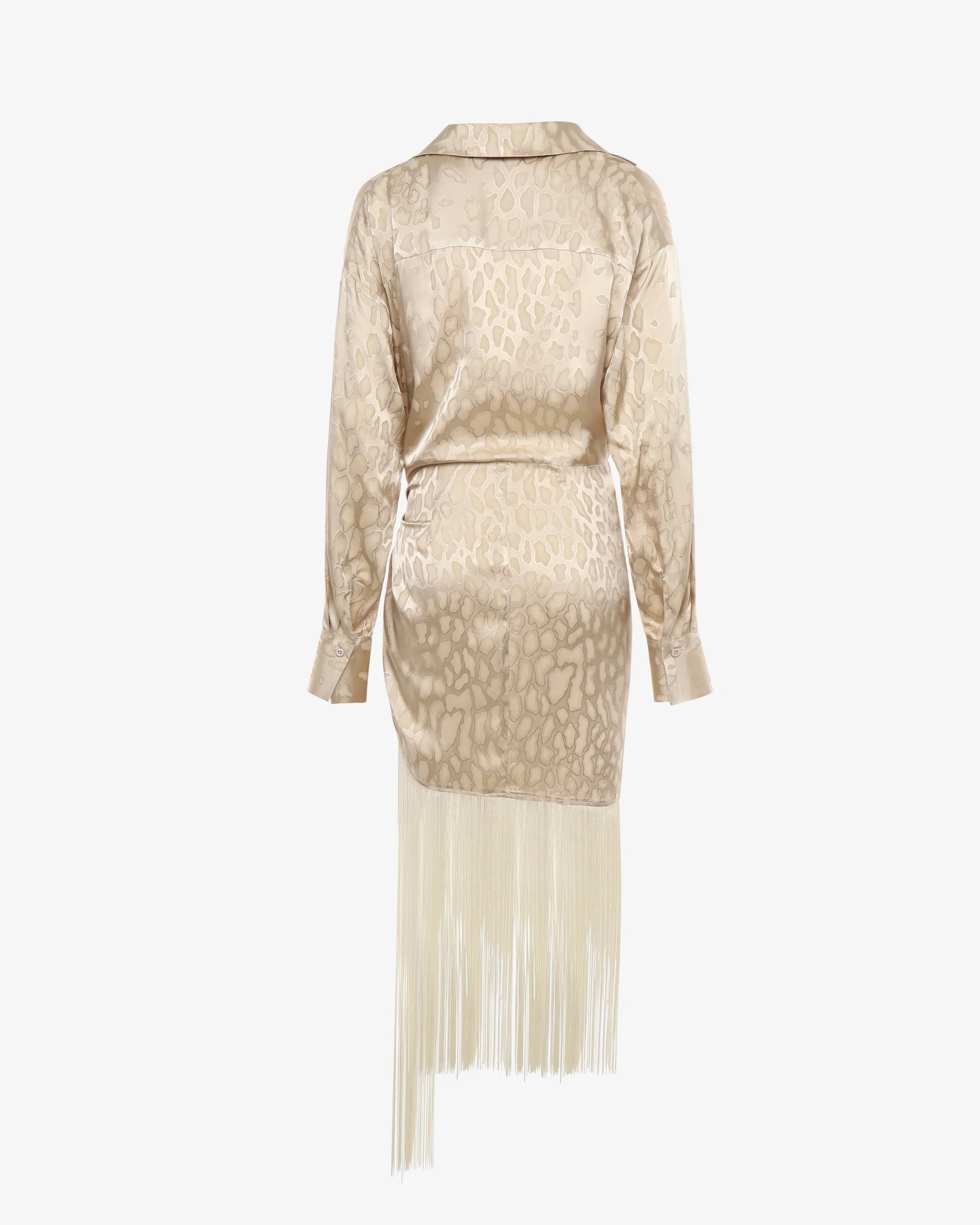 Back view beige shirt dress with fringe detail SOPHiEL