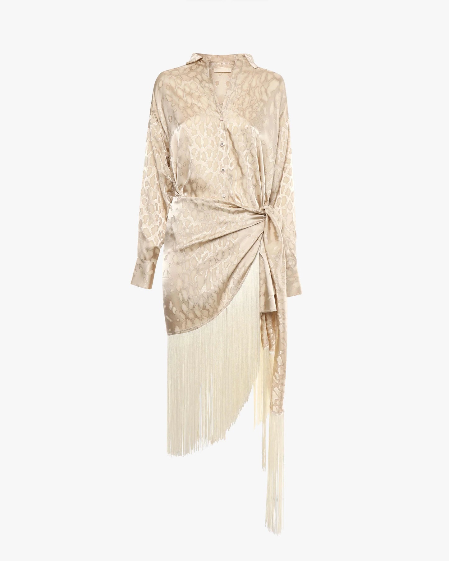 Beige fringe midi shirt dress SOPHiEL