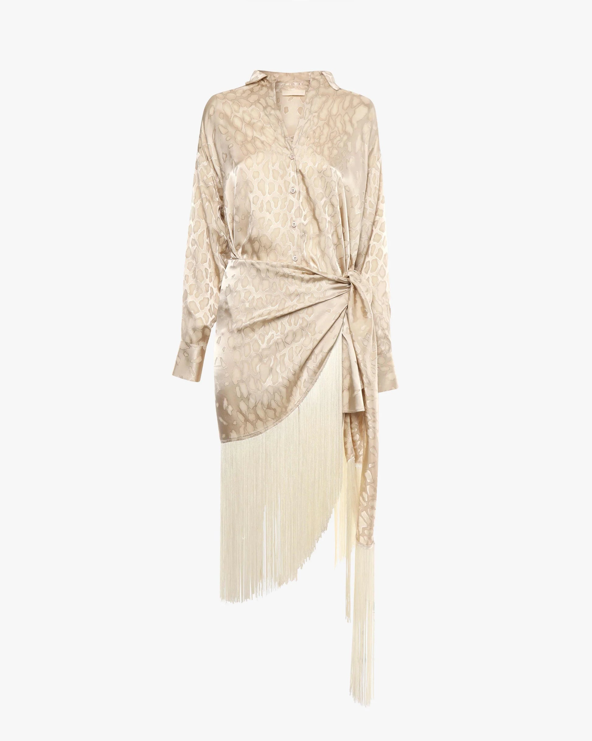 Beige fringe midi shirt dress SOPHiEL