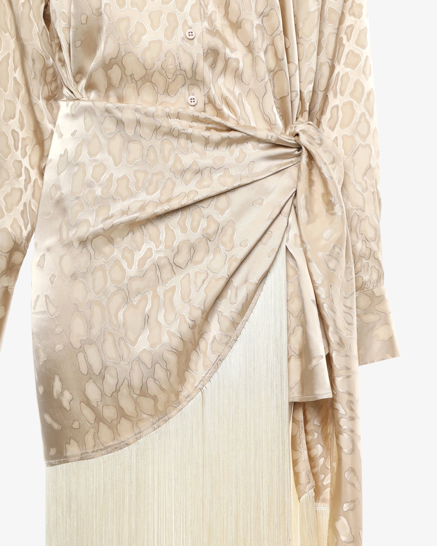 Elegant beige midi dress with fringe hem SOPHiEL