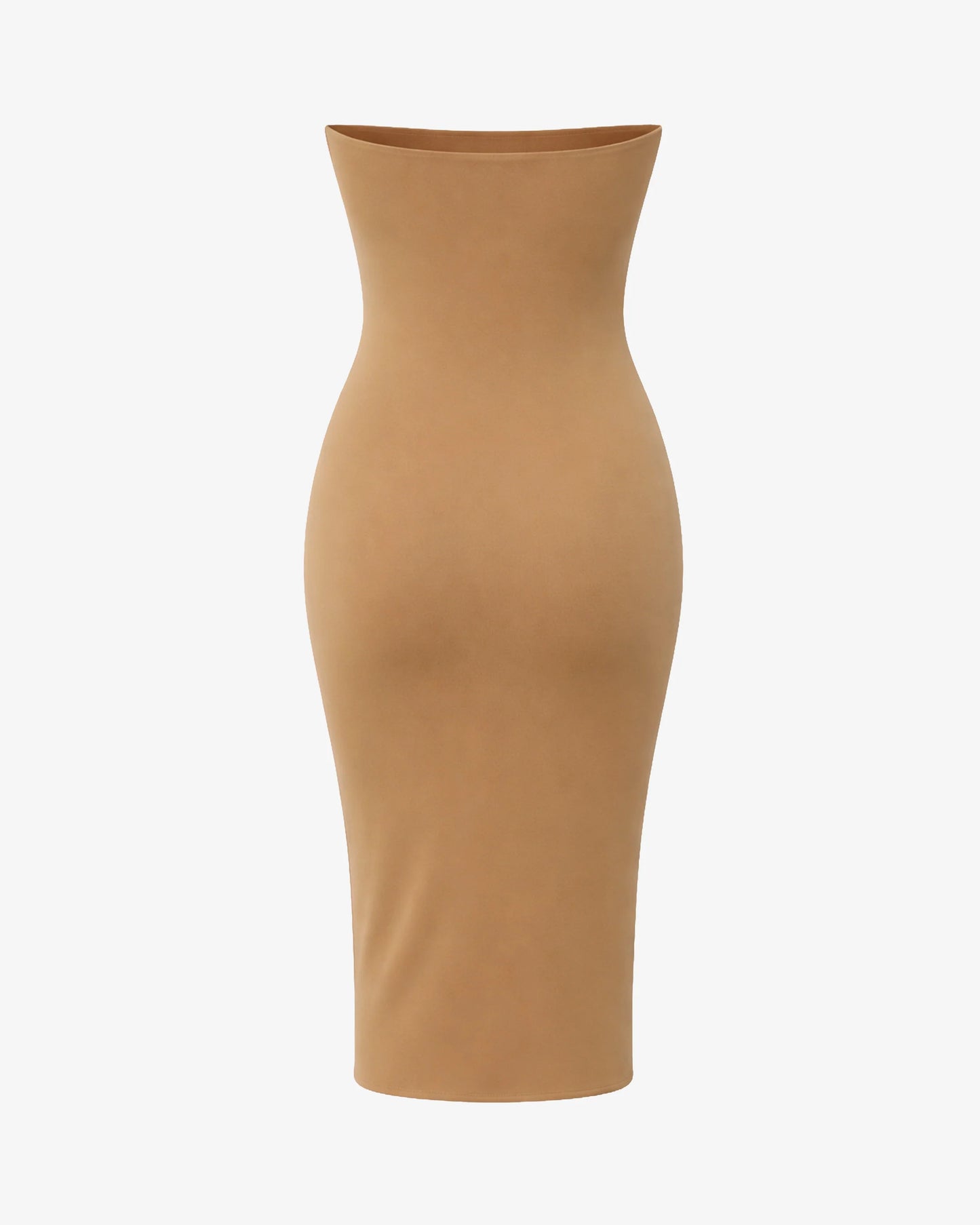 elegant strapless midi dress neutral tone