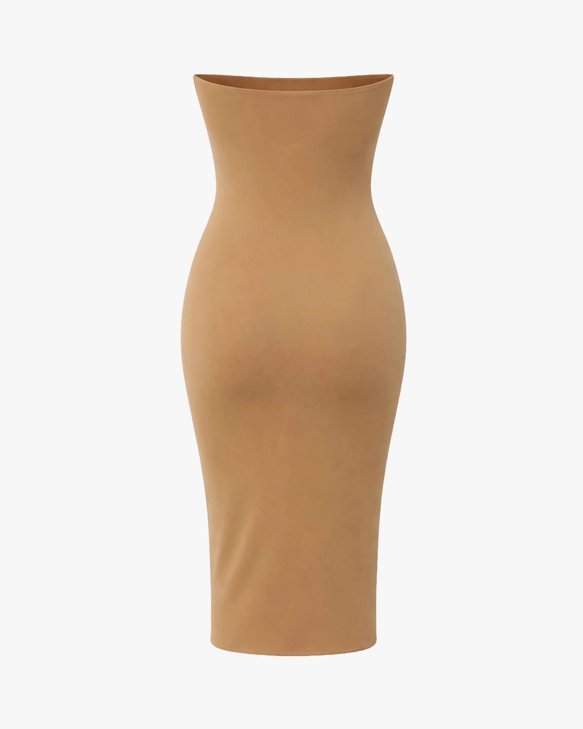 elegant strapless midi dress neutral tone