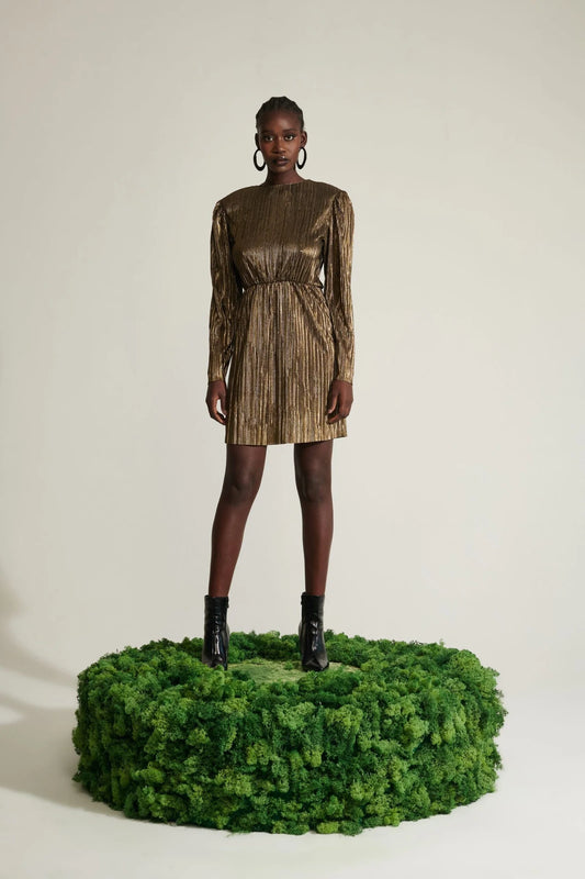 Bronze Open Back Mini Dress